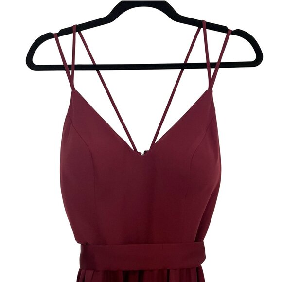 EUC Burgundy Wine Double Strap V-Neck Charmeuse Bride's Maid Dress Gown - Picture 5 of 10